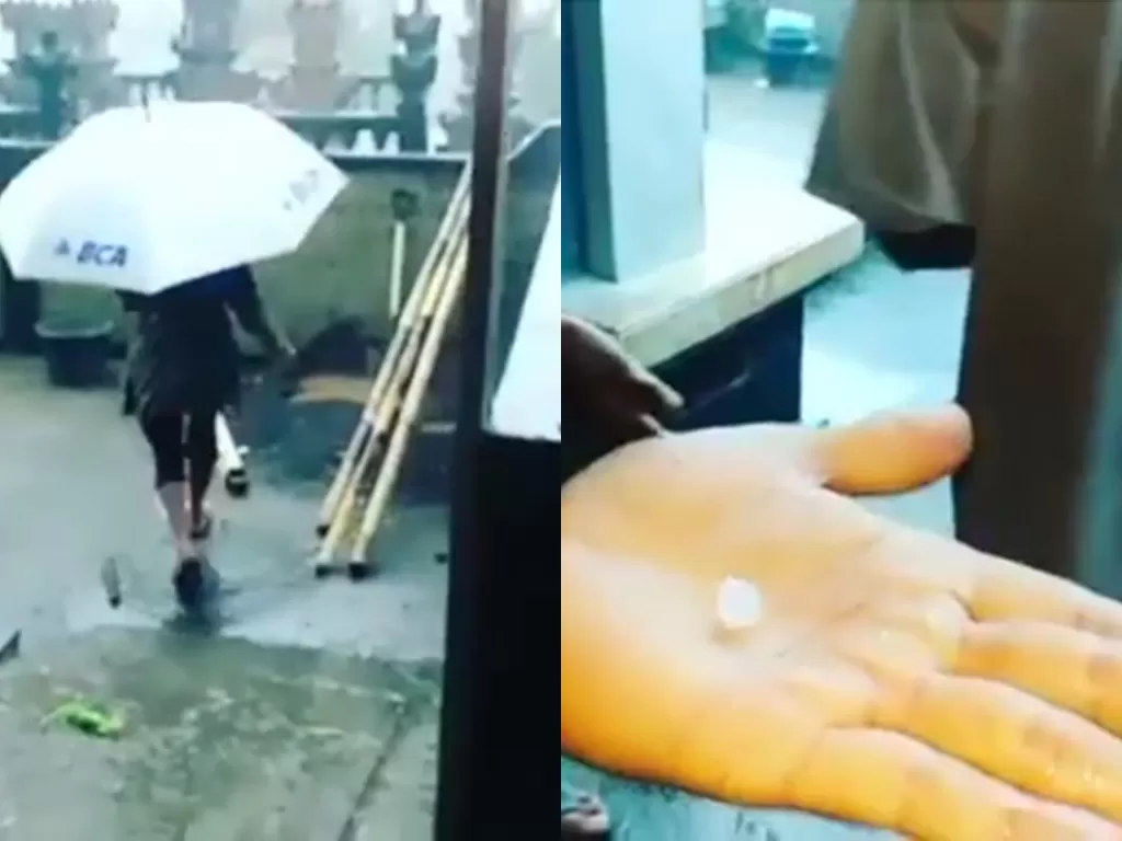 Cuplikan video saat warga memegang hujan es di Bali (photo/Instagram/@denpasar.viral)