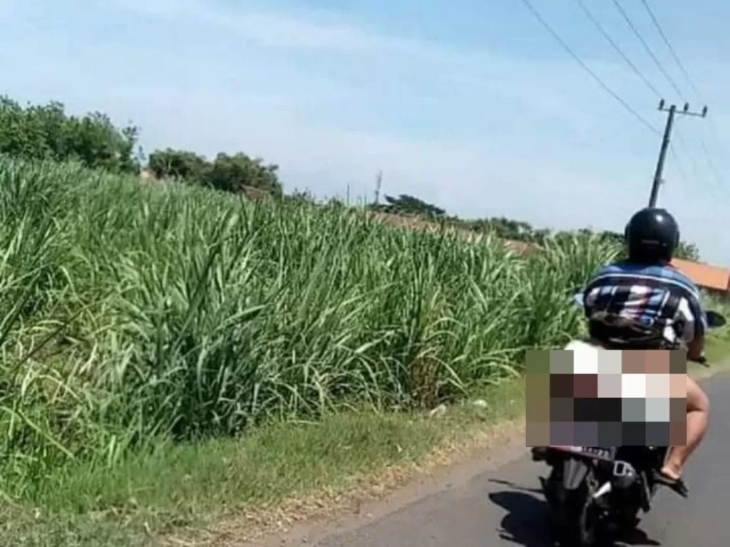 Pria sengaja tunjukkan kemaluan saat naik motor di Kediri. (Facebook: Frisca Agatha)