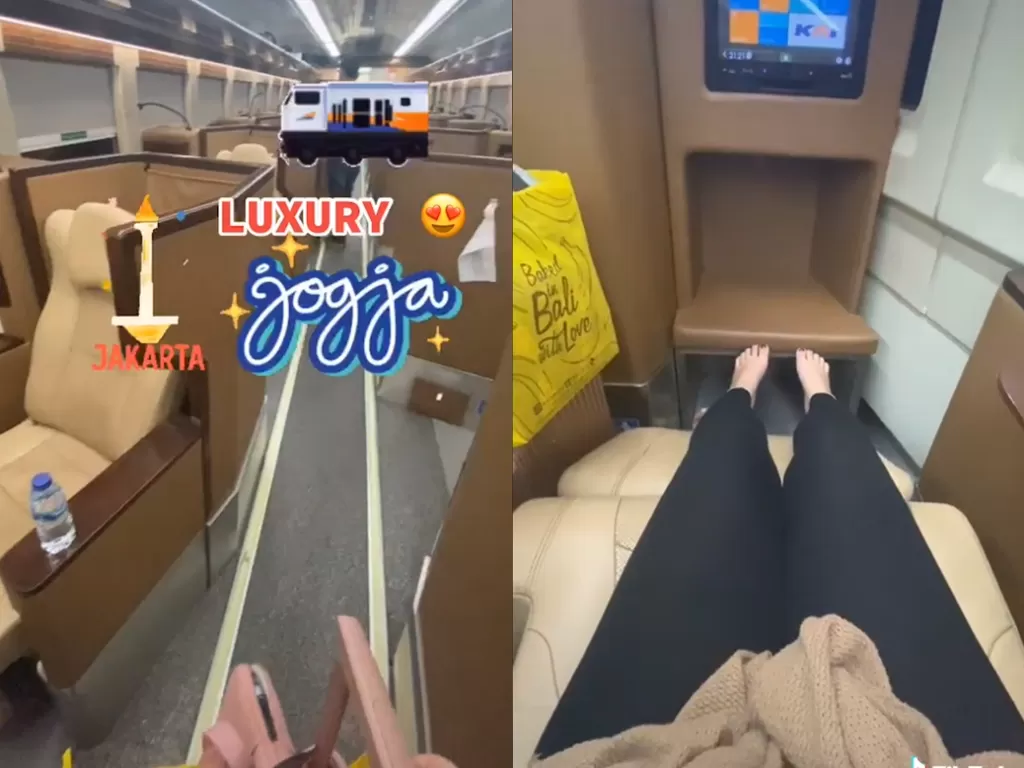 Cuplikan video wanita yang bagikan pengalaman naik kereta api luxury. (photo/TikTok/@yolanyoo)