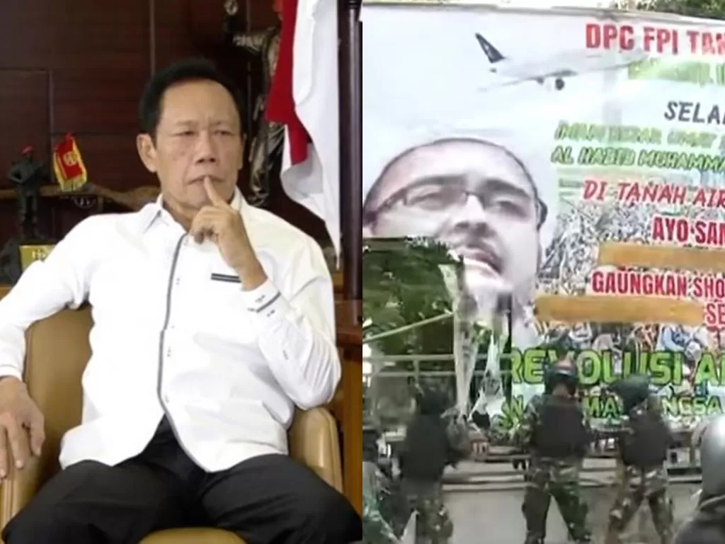 Kolase foto Bang Yos (ANTARA) dan cuplikan video saat personel TNI menurunkan baliho pemimpin FPI Habib Rizieq Shihab (Istimewa)
