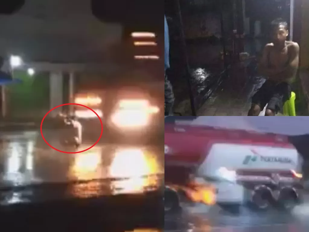 Cuplikan video 'manusia sakti' saat dilindas truk tangki Pertamina namun tetap hidup. (Facebook)