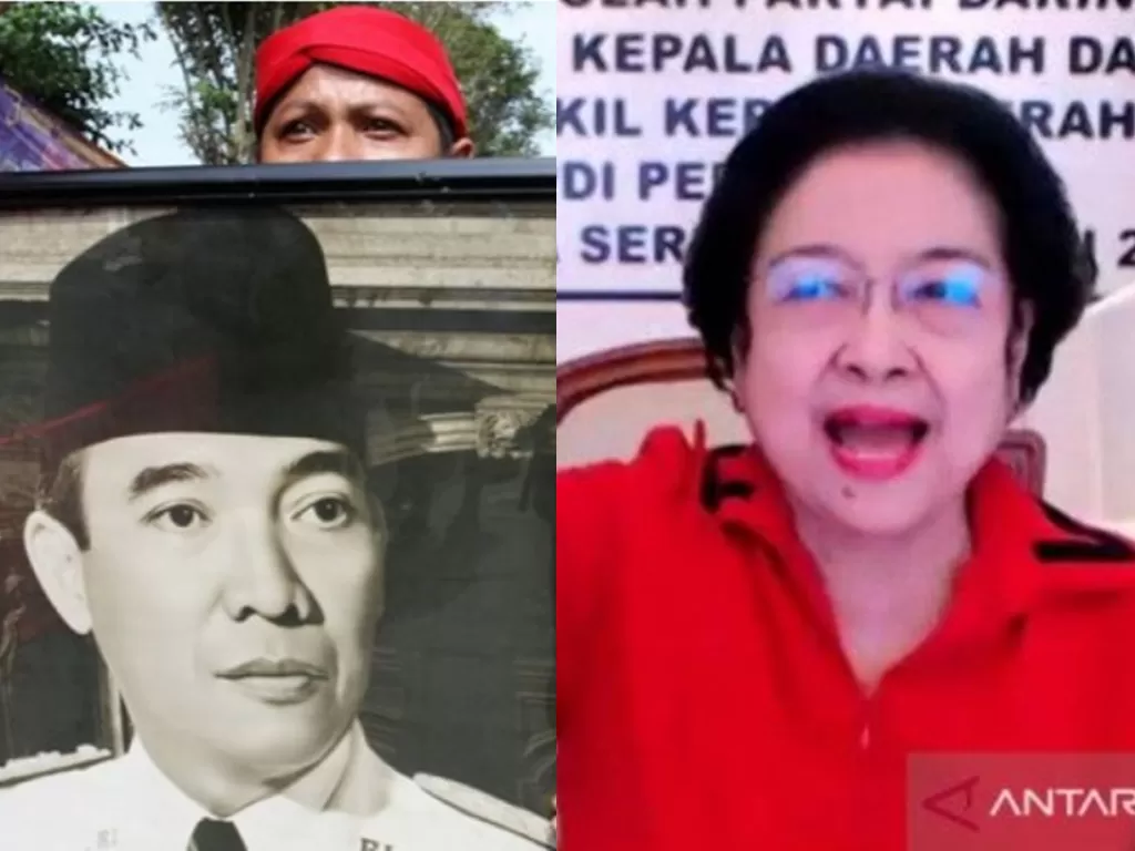 Kolase foto Bung Karno dan Ketua Umum PDI Perjuangan Megawati Soekarnoputri. (ANTARA)