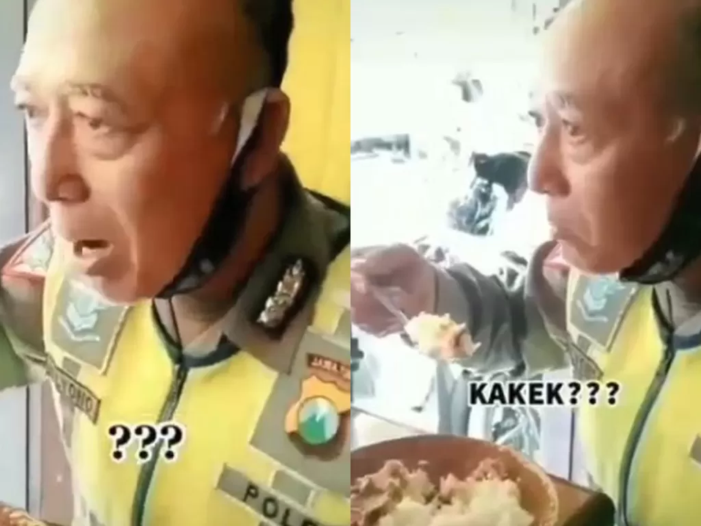 Seorang polisi dengan wajah yang dinilai mirip Kakek Sugiono. (Instagram)