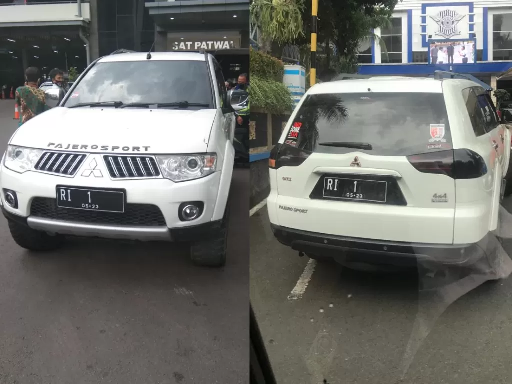 Mobil Pajero putih berpelat RI 1 terobos Mabes Polri. (dok Ditlantas Polda Metro Jaya).