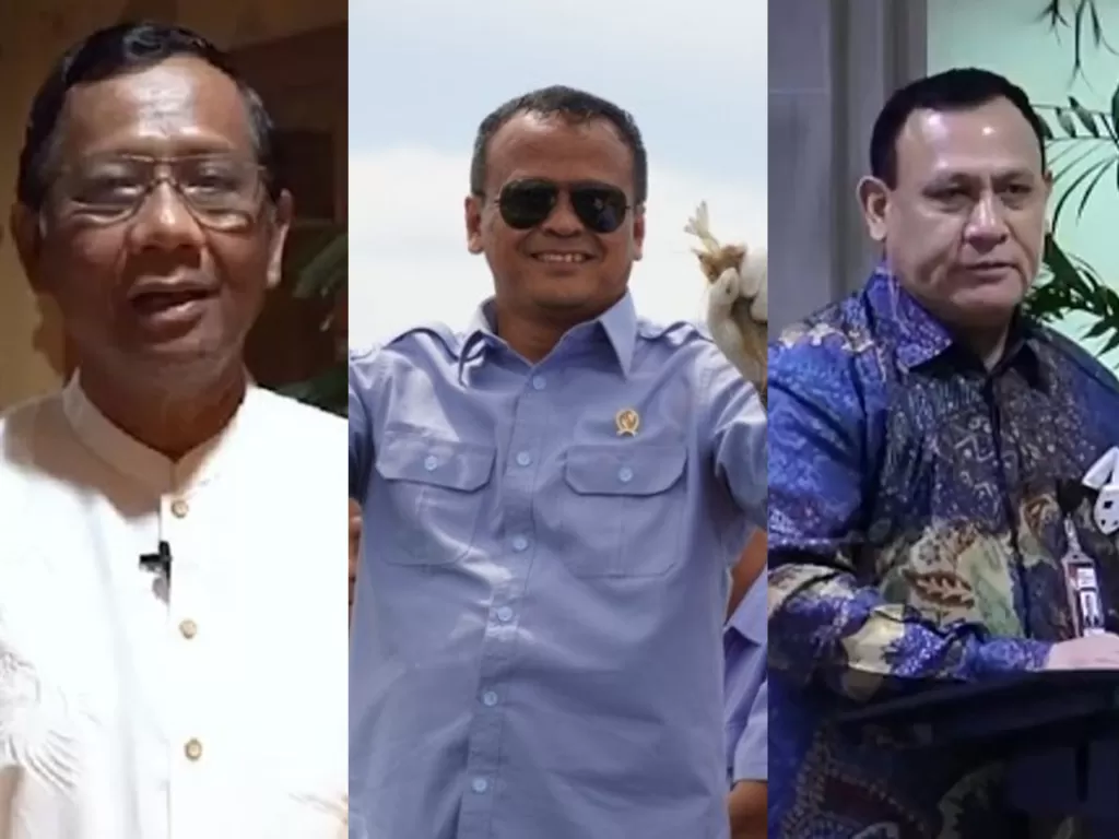 Kolase foto Menko Polhukam Mahfud MD (ANTARA), Menteri Kelautan dan Perikanan Edhy Prabowo (ANTARA) dan Ketua KPK Firli Bahuri (YouTube KPK RI)