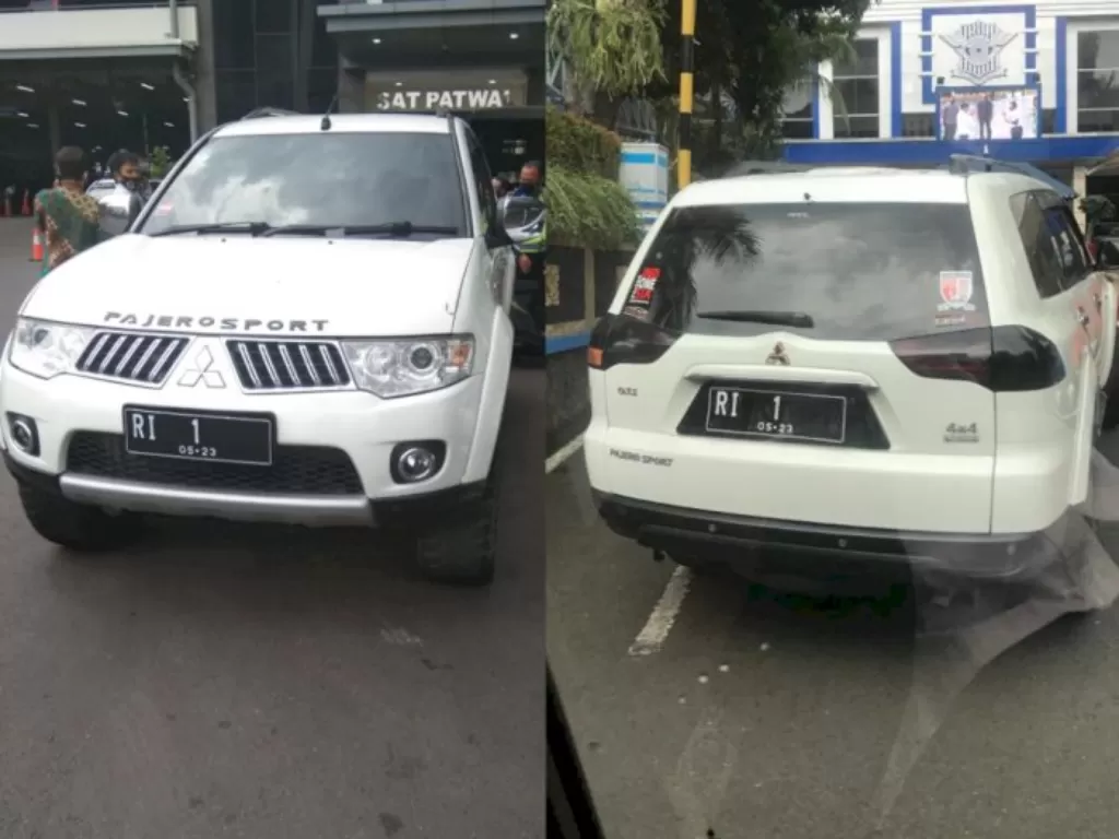 Mobil Pajero putih berpelat RI 1 terobos Mabes Polri. (Ditlantas Polda Metro Jaya).