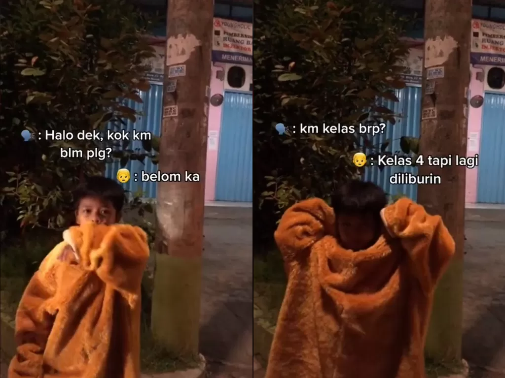 Cuplikan video saat netizen yang bertemu bocah yang belum pulang meski malam hari karena cari uang. (photo/TikTok/@andrelimenta)