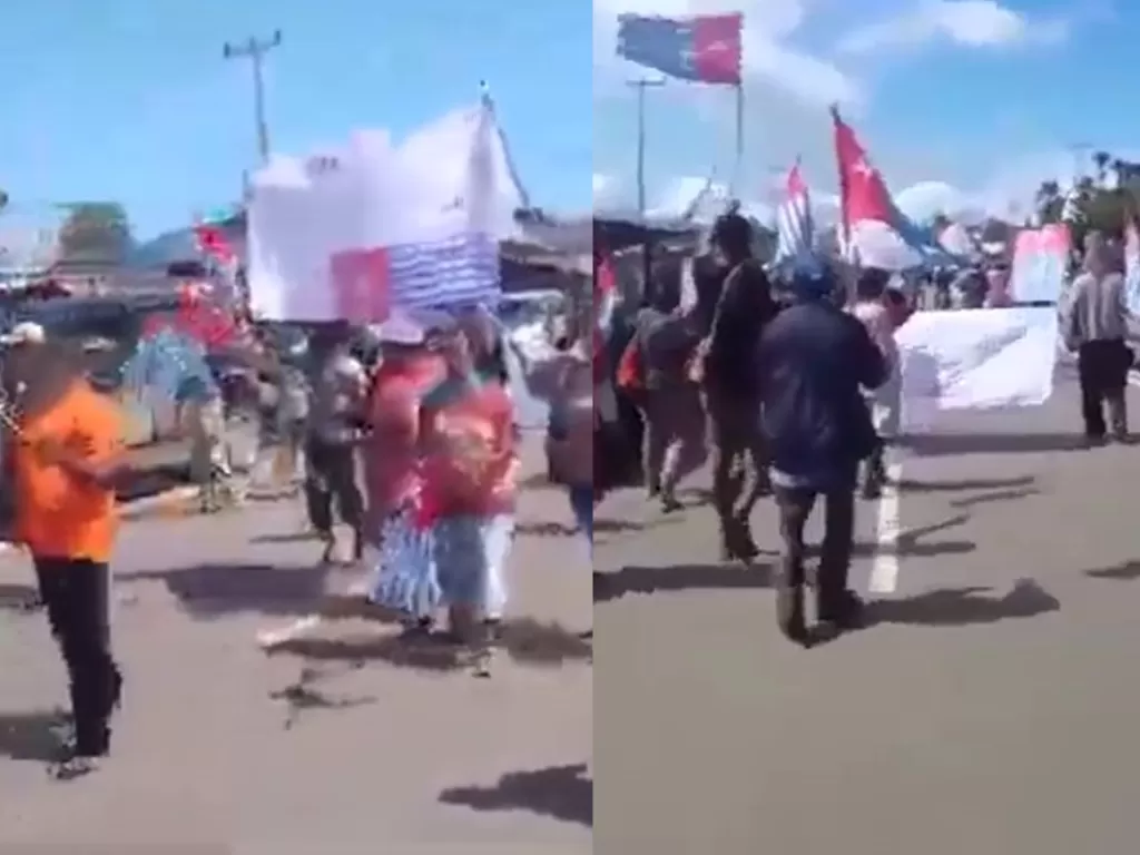 Cuplikan video rakyat Papua rayakan kemerdekaan turun ke jalan. (Facebook)