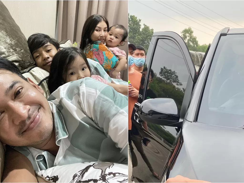 Kiri: Keluarga Ruben Onsu. Kanan: Mobil Sarwendah. (Instagram/@ruben_onsu)