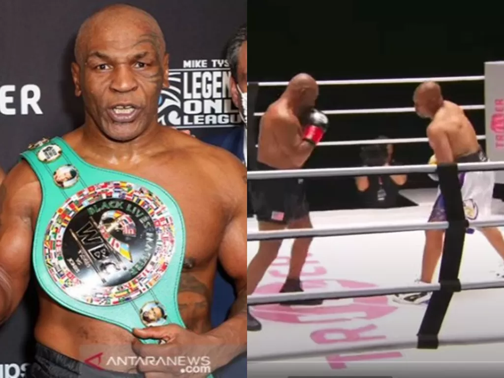 Mike Tyson (ANTARA) dan cuplikan pertandingannya melawan Roy Jones Jr (YouTube)