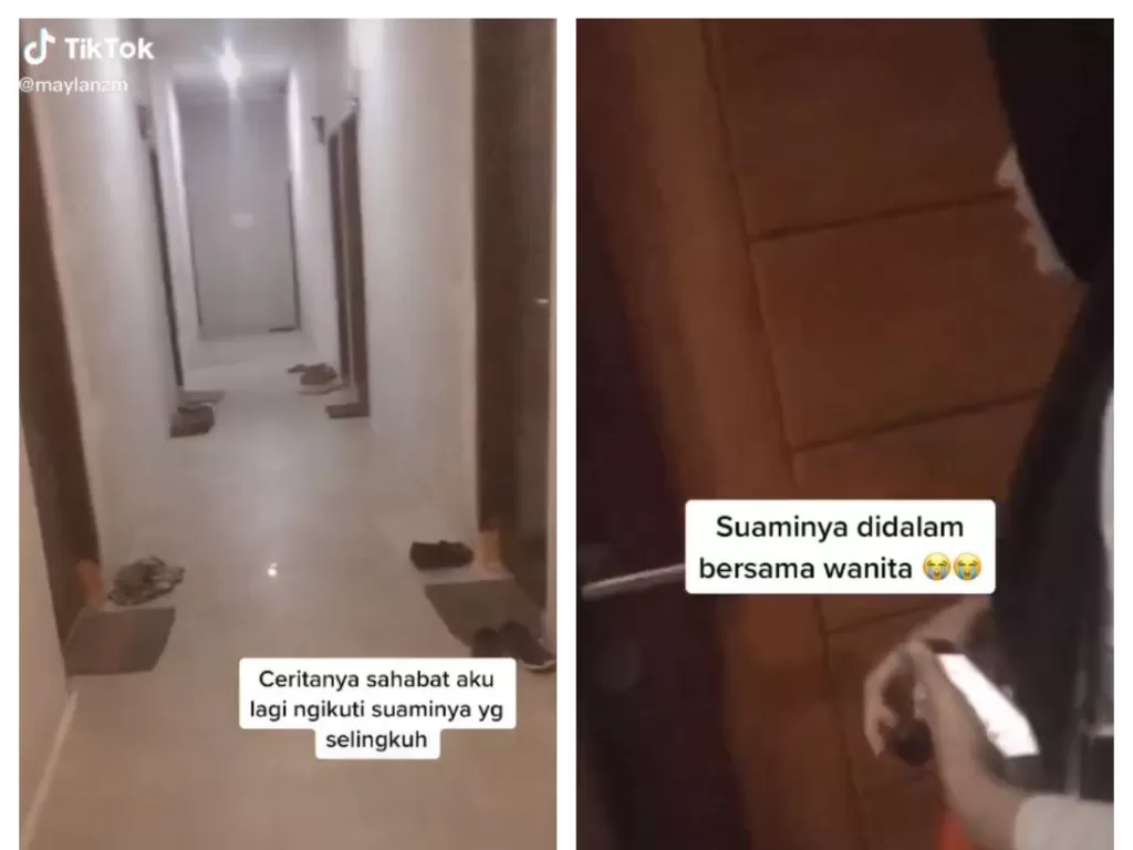Istri pergoki suami bareng pelakor di dalam kamar, netizen kesal kenapa pintu kamarnya diketok gak didobrak aja. (TikTok/@maylanzm)