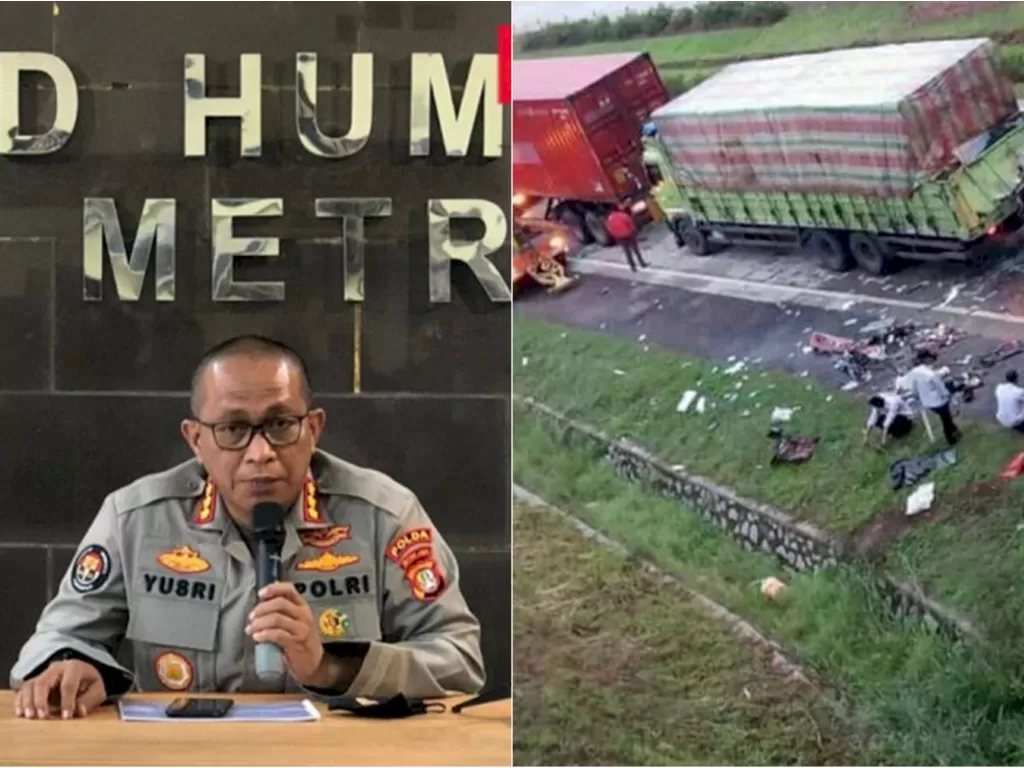 Kiri: Kabid Humas Polda Metro Jaya, Kombes Pol Yusri Yunus di Polda Metro, Jakarta. (INDOZONE/Samsudhuha Wildansyah). Kanan: Kecelakaan tol Cipali merenggut nyawa 10 orang korban tewas. (Istimewa)
