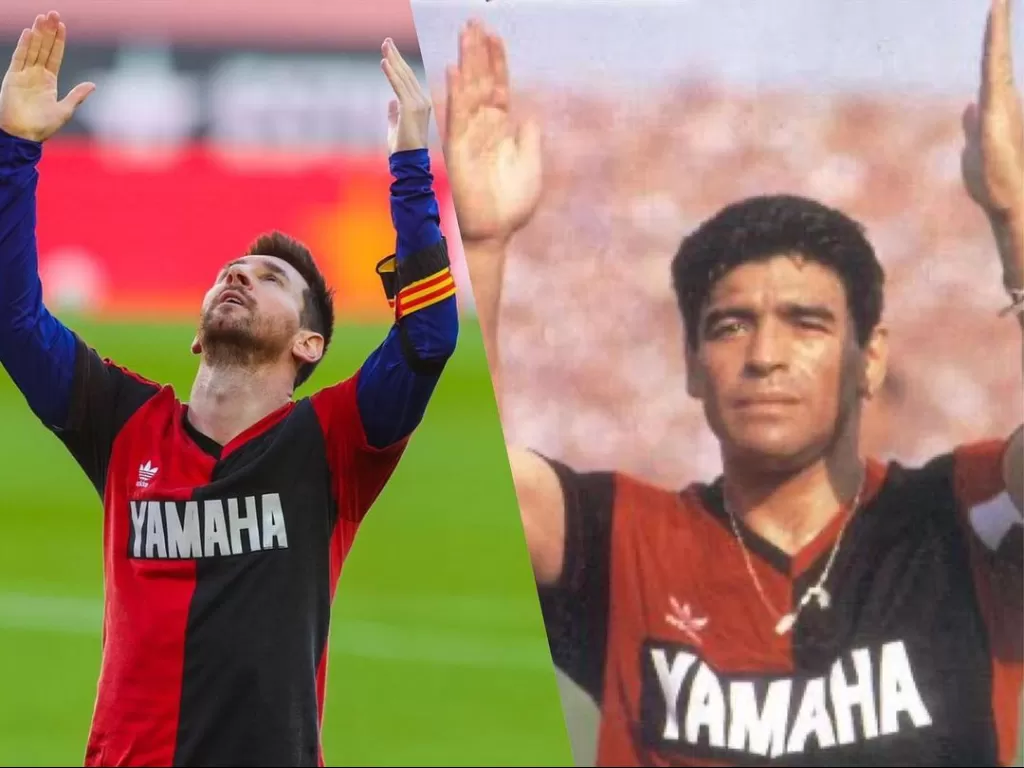 Selebrasi Messi untuk mendiang Maradona di laga Barcelona vs Osasuna, Minggu (29/11/2020). (photo/Instagram/@leomessi)