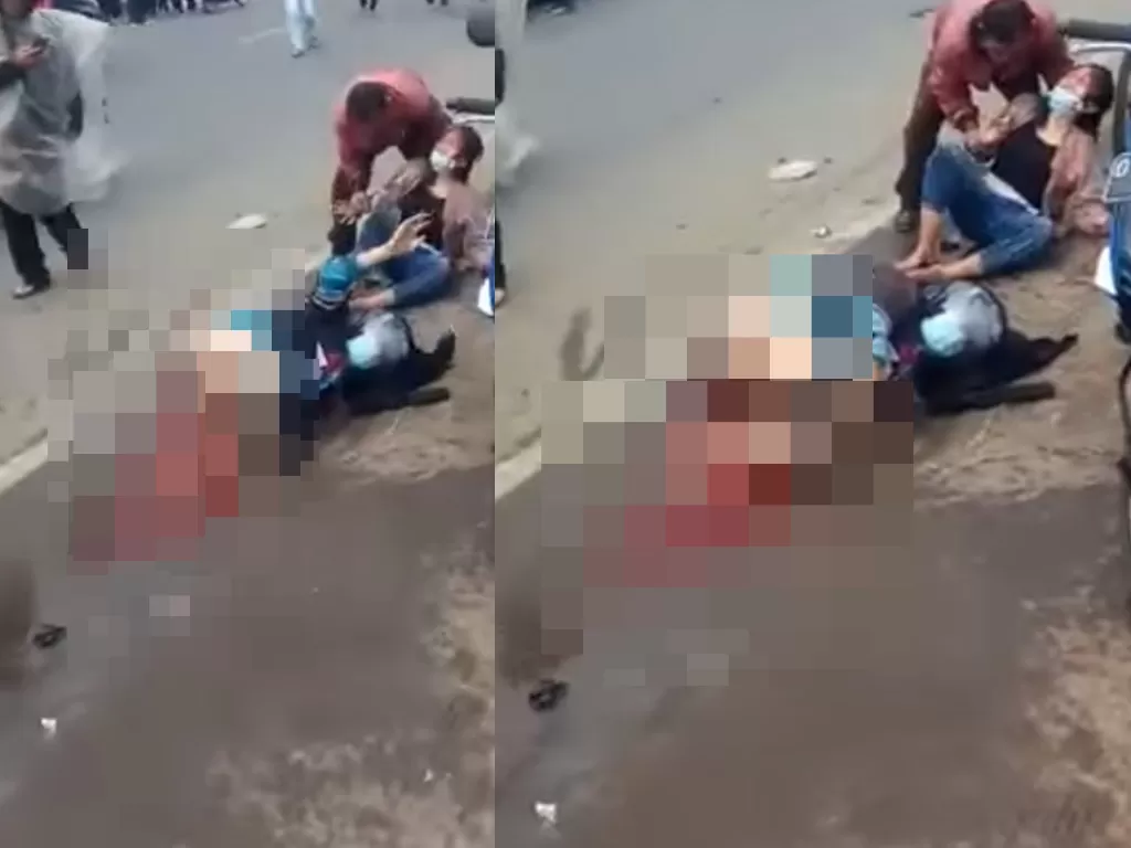 Cuplikan momen wanita terkapar di jalan dalam kondisi kaki hancur. (Ist)