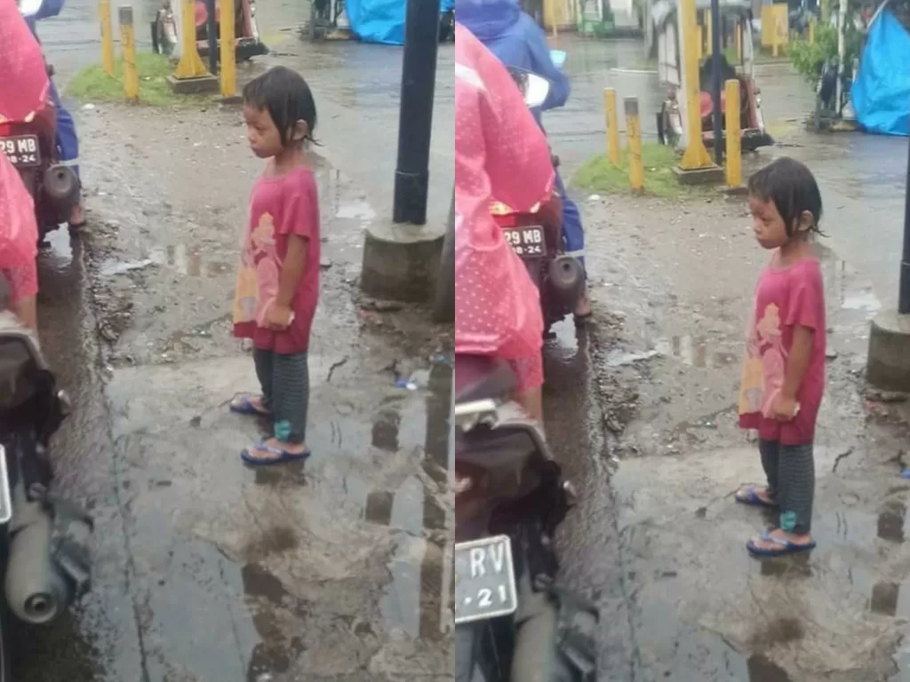 Bocah disuruh mengemis di tengah hujan (Instagram/makassar_iinfo)