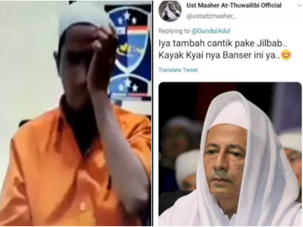 Cuplikan video Maaher At-Thuwailibi menangis minta maaf kepada Habib Luthfi. (tangkapan layar Ndorobeii)
