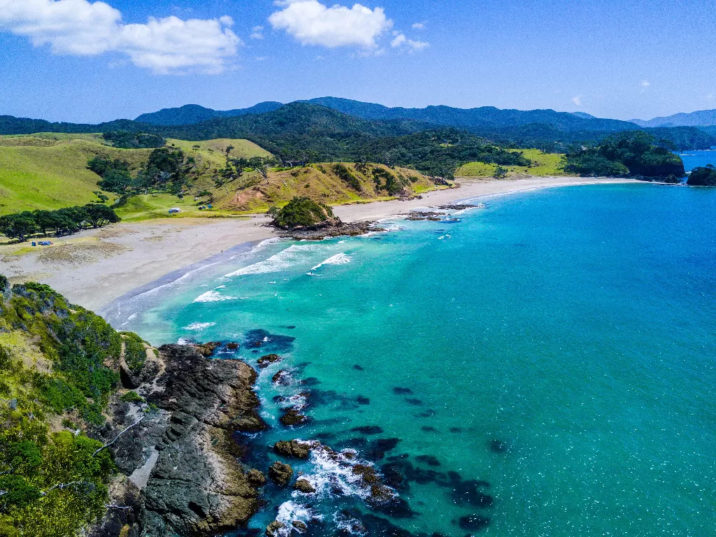 Potret pantai di New Zealand. (Unsplash/@rodlong)