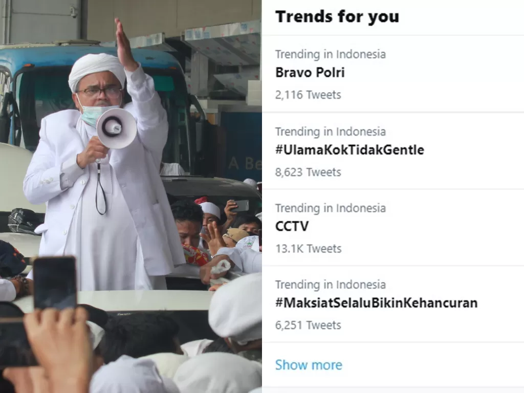 Habib Riziq Shihab. (ANTARA/Muhammad Iqbal) / Bravo Polri trending topic di Twitter. (Twitter)