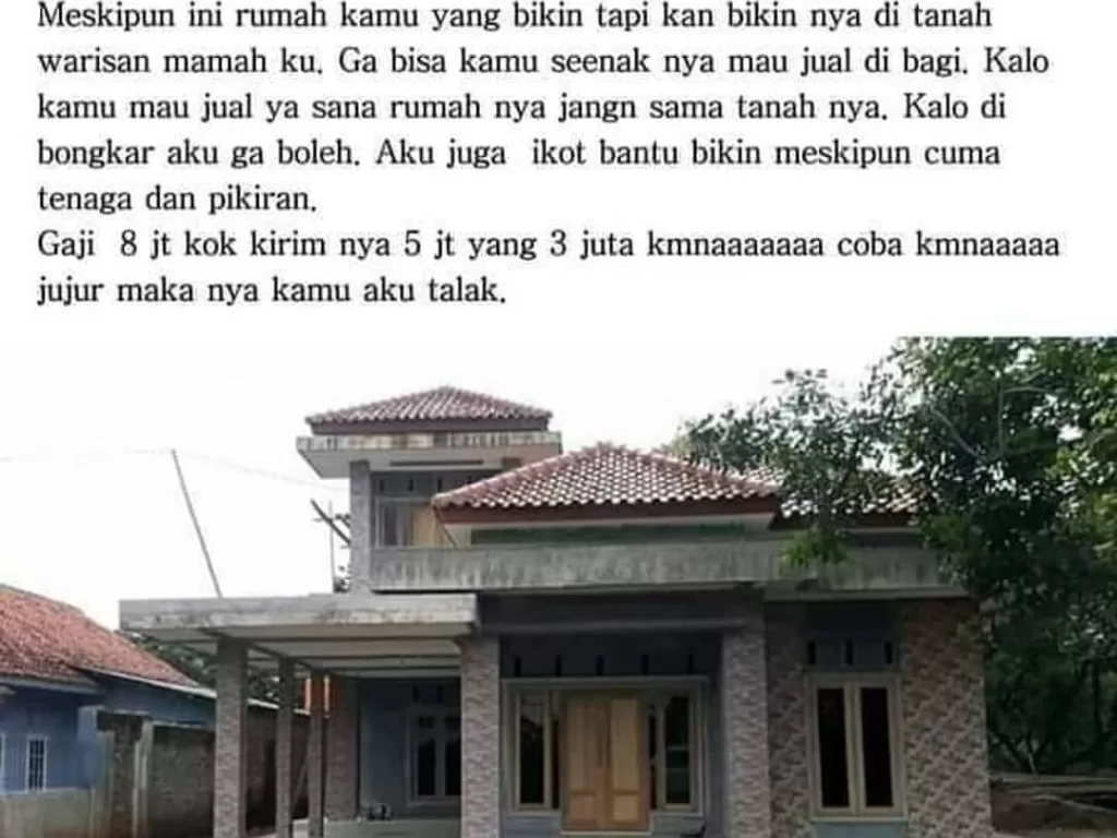 Seorang pria menceraikan istri dan menolak rumah dijual (Instagram/mak_inpoh)