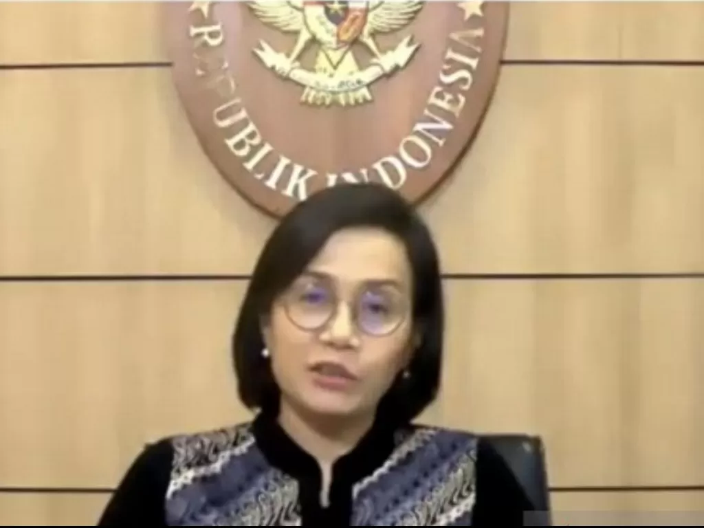 Menteri Keuangan Sri Mulyani Indrawati dalam diskusi daring di Jakarta, Selasa (8/12/2020). (ANTARA/Astrid Faidlatul Habibah)