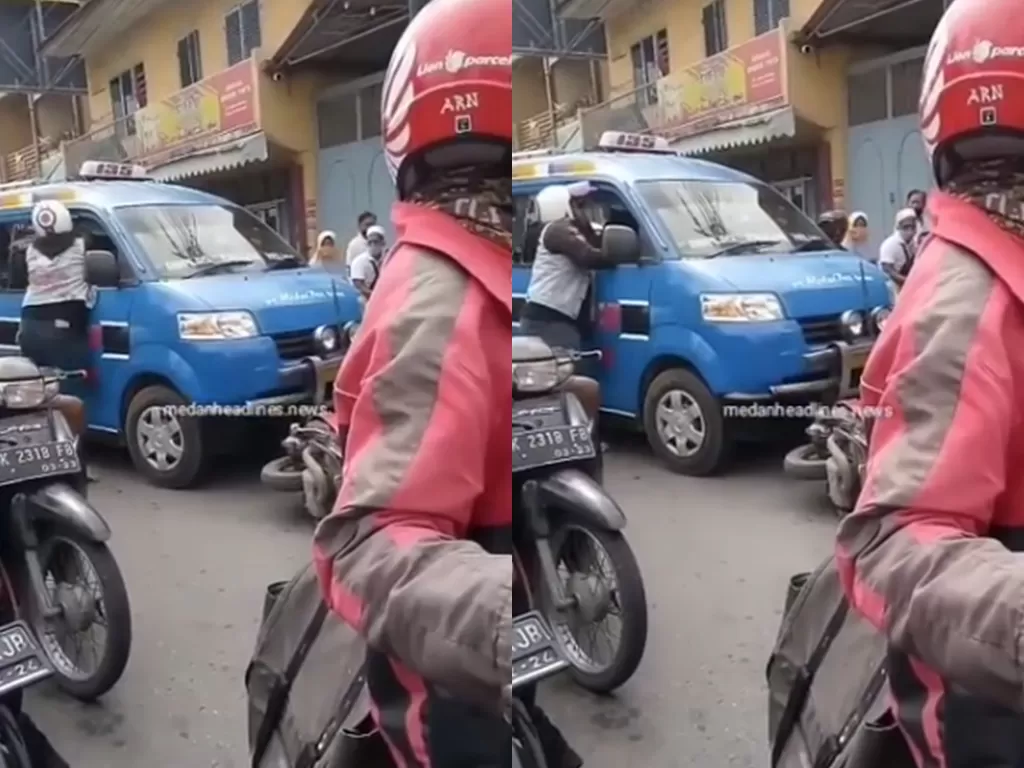 Cuplikan video viral pria yang tak terima diseruduk angkot dan ngamuk. (photo/Instagram/@medanheadlines.news)