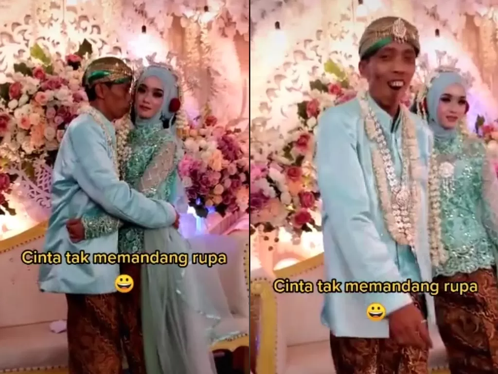 Cuplikan video pengantin wanita yang menerima pasangannya apa adanya. (photo/TikTok/@linayuyu)