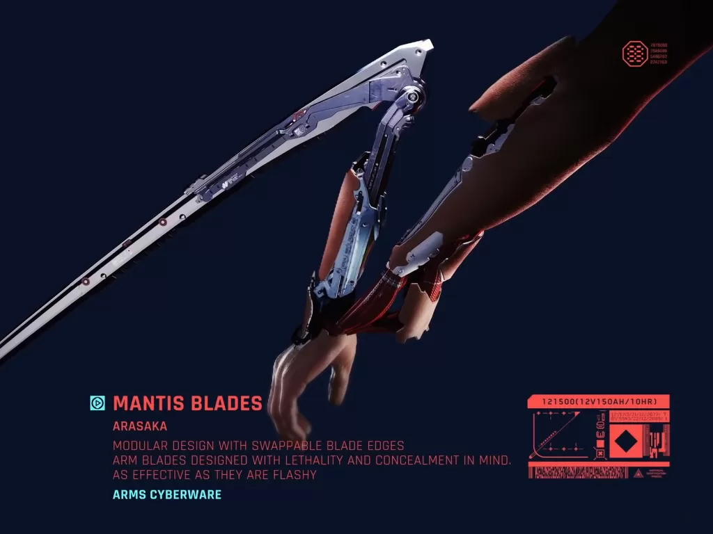 Senjata Mantis Blades di game Cyberpunk 2077 (photo/CD Projekt Red)