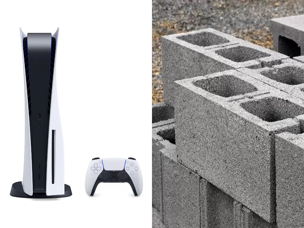 Console PS5 dan balok berbahan beton (Ilustrasi/Sony Interactive Entertainment/IndiaMART)