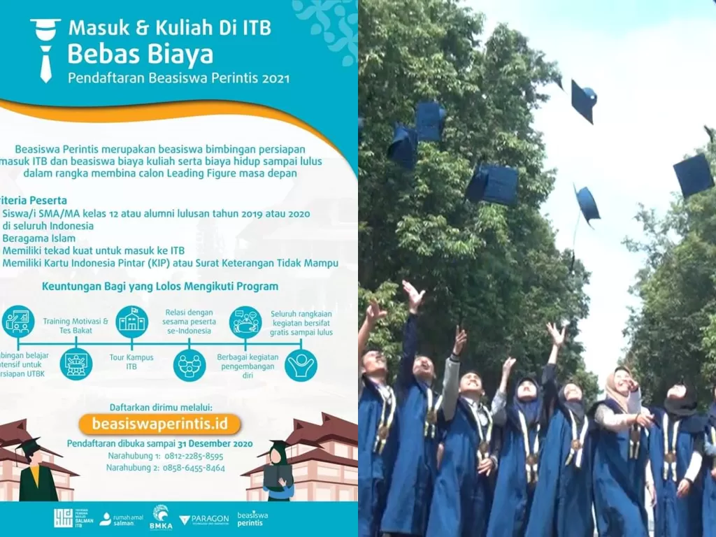 Kiri: Pamflet beasiswa ITB dengan syarat beragama Islam (Twitter/@SulistyoriniSu1) / Kanan: Mahasiswa ITB (itb.ac.id)
