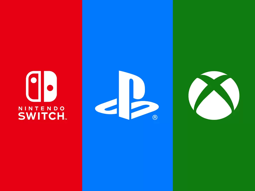 Ilustrasi logo Nintendo Switch, PlayStation, dan Xbox (Ilustrasi/INDOZONE/Ferry Andika)