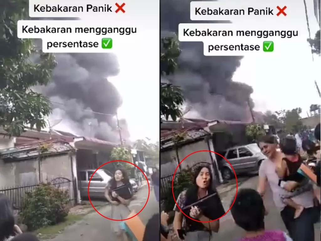 Cuplikan video cewek yang khawatir presentasi saat kebakaran. (photo/TikTok/@abangartis)