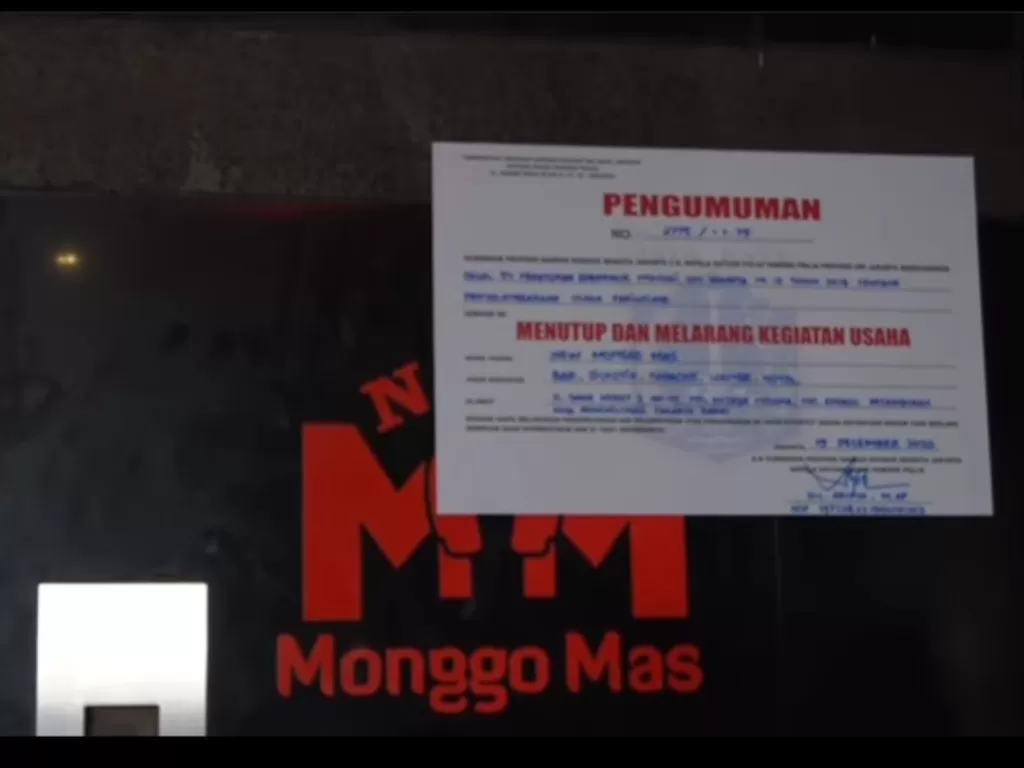 Diskotek Monggo Mas ditutup kena razia Satpol PP. (Instagram/@satpolpp.dki).