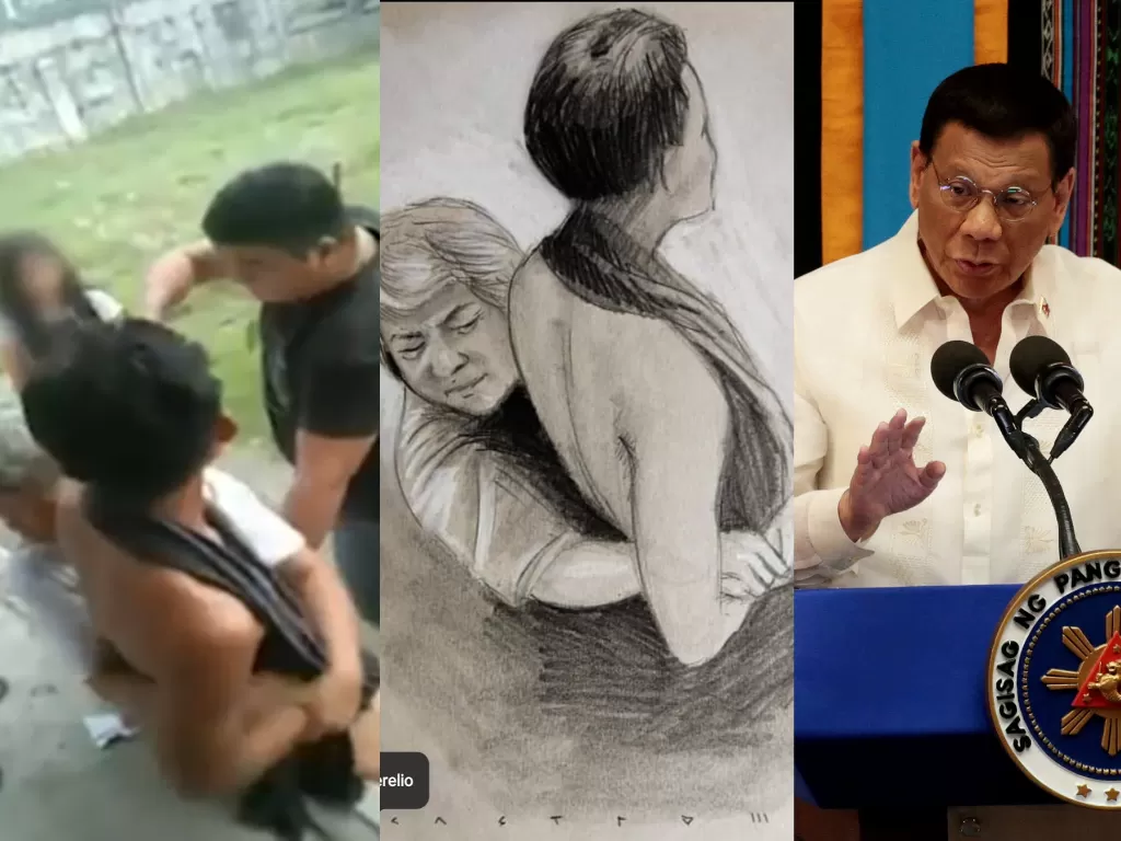 Kiri: Polisi tembak ibu dan anak (Istimewa) / Tengah: Ilustrasi kenang ibu dan anak ditembak (Istimewa)Kanan: Presiden Filipina, Rodrigo Duterte (REUTERS/Eloisa Lopez)