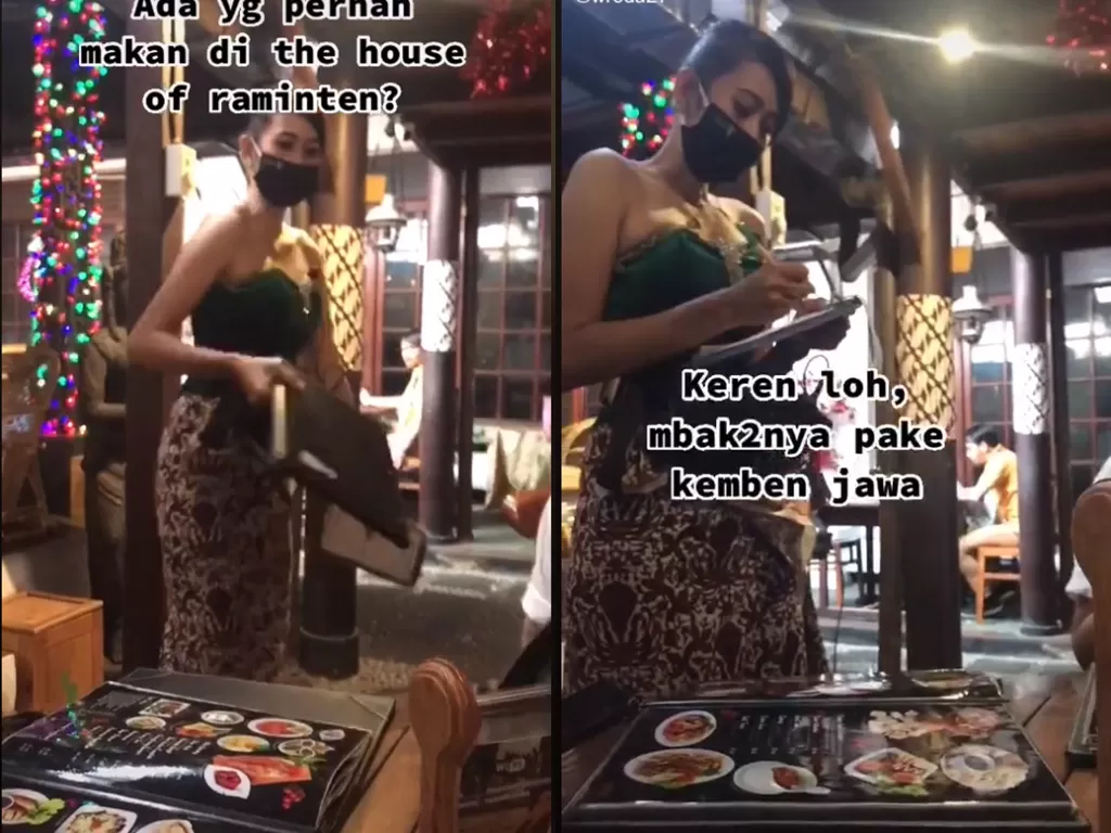 Cuplikan video pelayan restoran yang pakai kemben. (photo/TikTok/@wreda21)