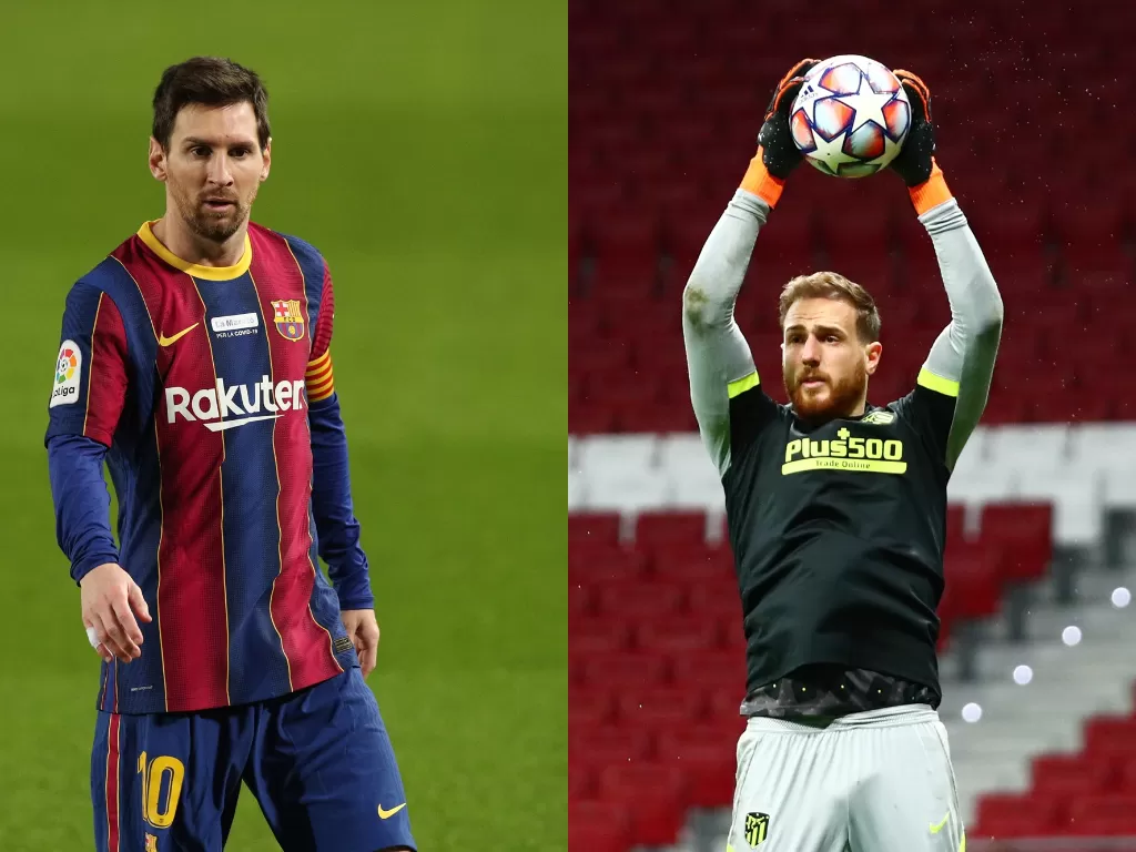 Lionel Messi (kiri), Jan Oblak (kanan). (REUTERS/ALBERT GEA/ SERGIO PEREZ)