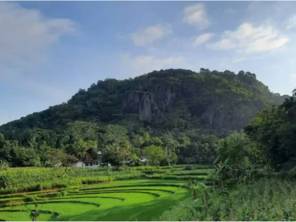 Objek wisata Gunung Api Purba Nglanggeran dan Embung Nglanggeran, Gunung Kidul, Yogyakarta. (ANTARA/HO-Sugeng Handoko)