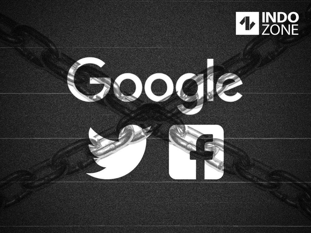 Ilustrasi logo Google, Twitter, dan juga Facebook (Ilustrasi/INDOZONE/Ferry Andika)