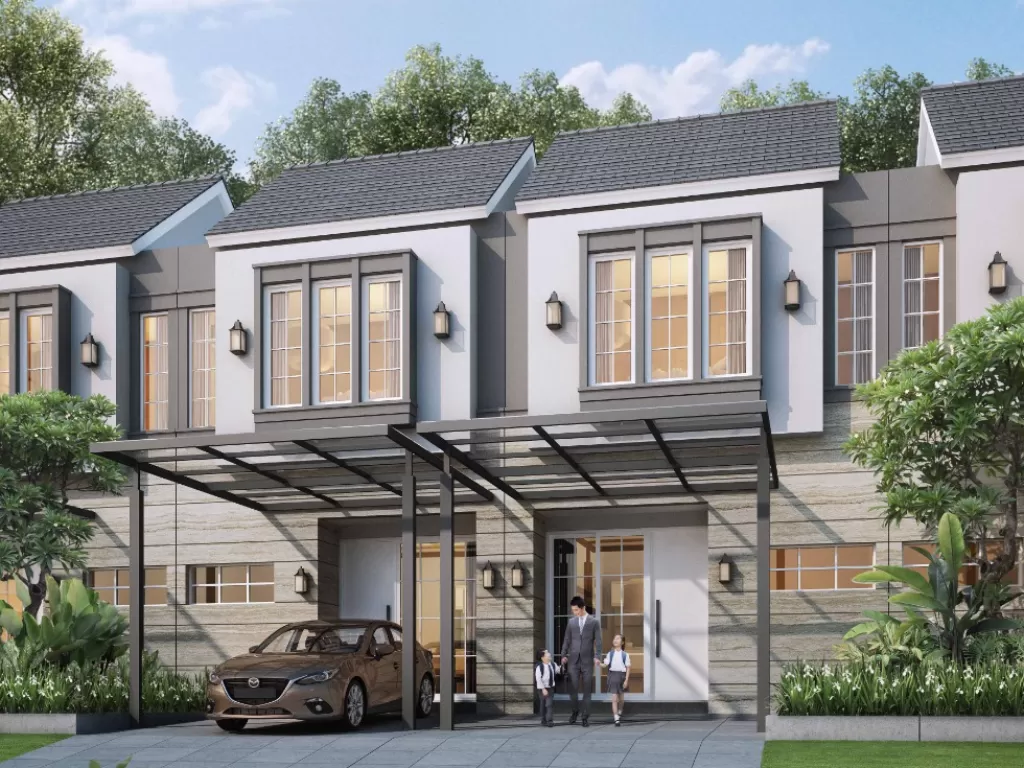 Tampilan fasade Paddington yang didesain sebagai rumah adaptasi kebiasaan baru di Wisata Bukit Mas Surabaya (photo/Sinar Mas Land).