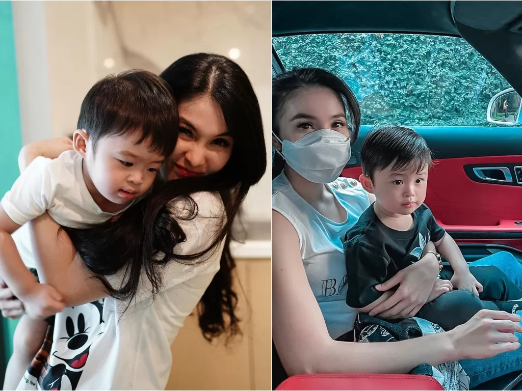 Sandra Dewi dan anaknya, Raphael Moeis. (Instagram/@raphaelmoeis)