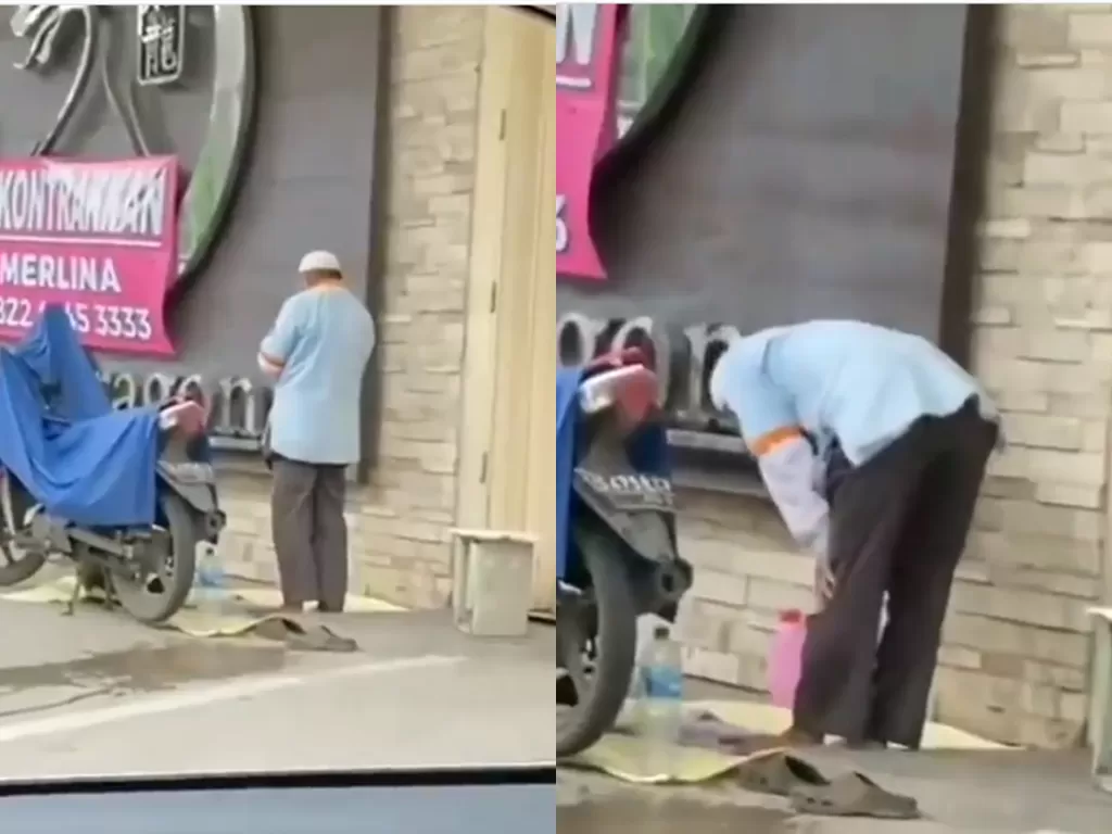 Cuplikan video saat tukang parkir yang menunaikan ibadah shalat. (photo/Instagram/@makassar_iinfo)