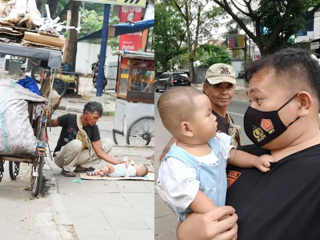 Pemulung berikan susu ke anak di trotoar (Instagram/banjarnahor)