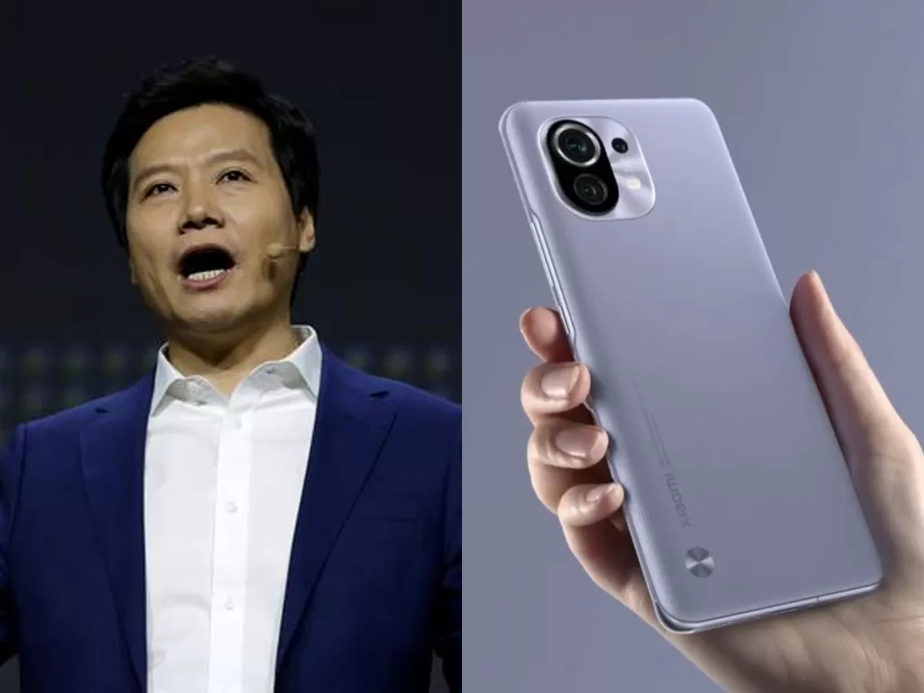 CEO Xiaomi, Lei Jun dan smartphone Xiaomi Mi 11 (photo/REUTERS/Jason Lee/Xiaomi)