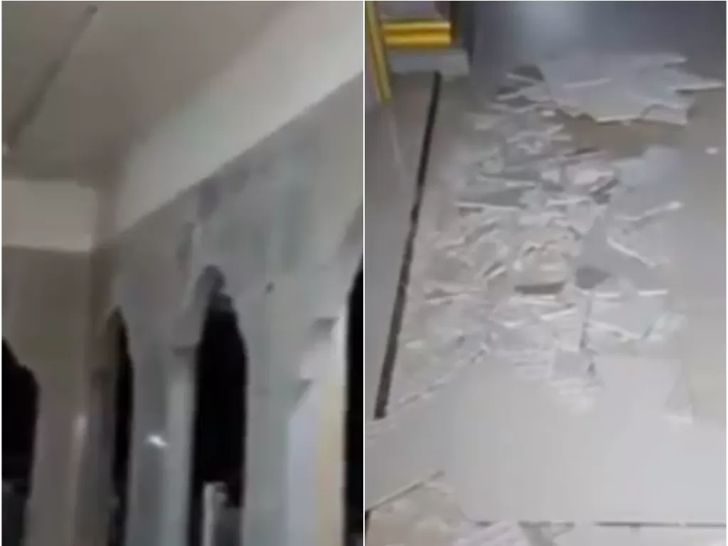Granit dinding masjid rontok saat terjadi gempa bumi di Benkulu (ist)