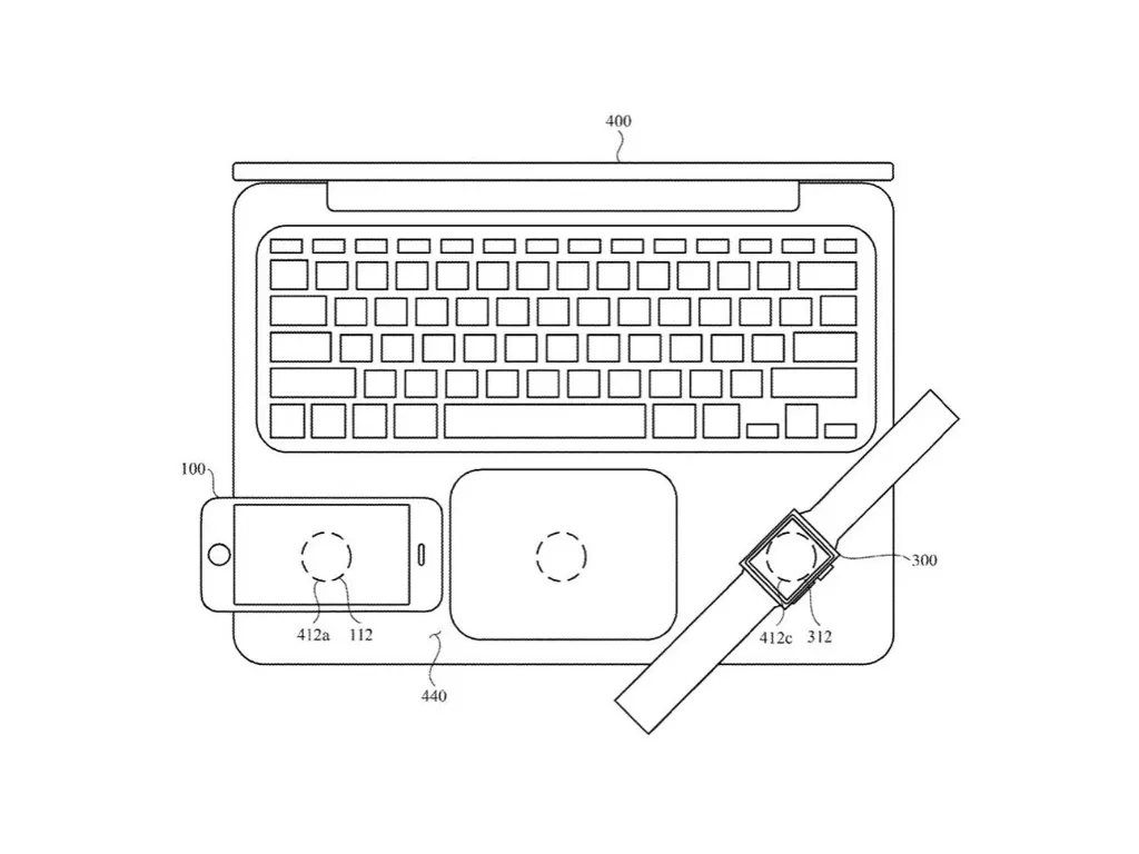 Paten MacBook buatan Apple dengan fitur wireless reverse charging (photo/Patently Apple)