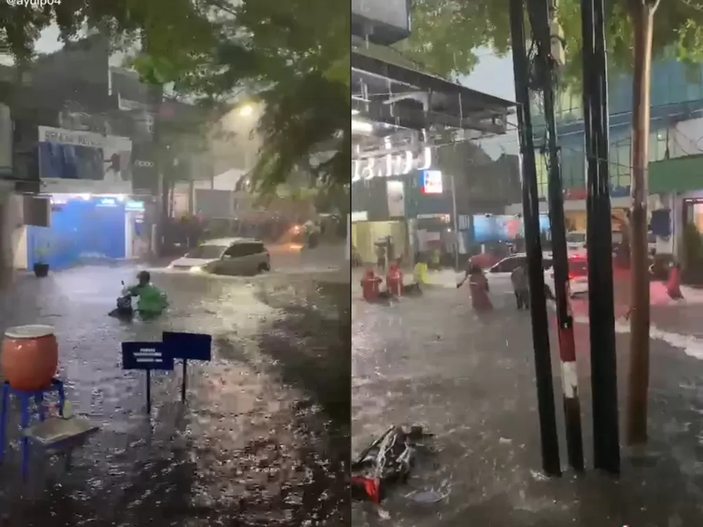  Cuplikan video mobil terobos banjir. (photo/TikTok/@ayuip04)