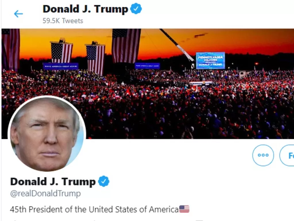 Akun Twitter Presiden Donald Trump. (Twitter).
