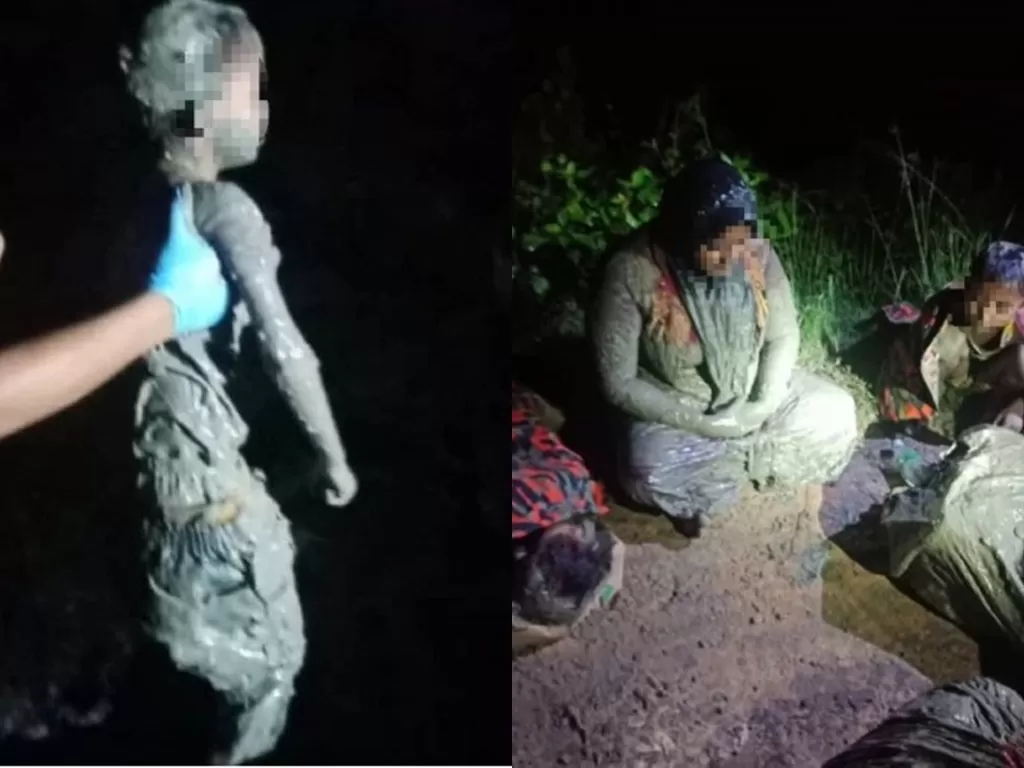 Imigran gelap yang berhasil diselamatkan saat terjebak di lumpur (Twitter)