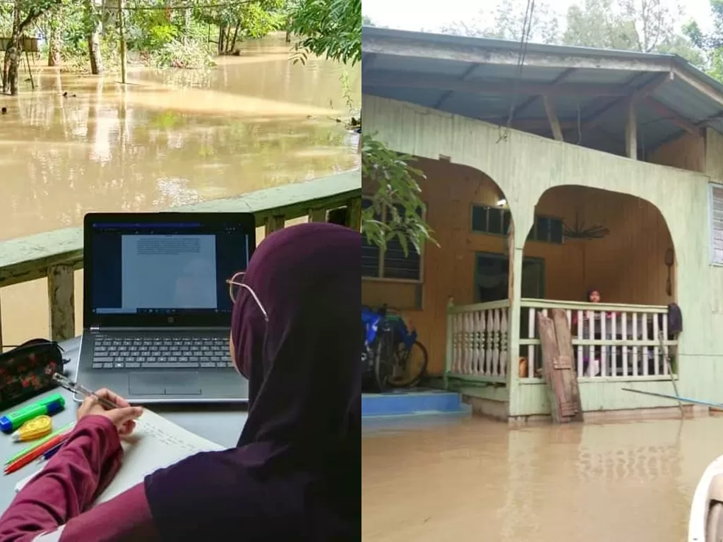 Kisah mahasiswa kembar yang berjuang di tengah banjir dan Pandemi Covid-19. (Photo/Facebook/Siti Mariana Ismail)
