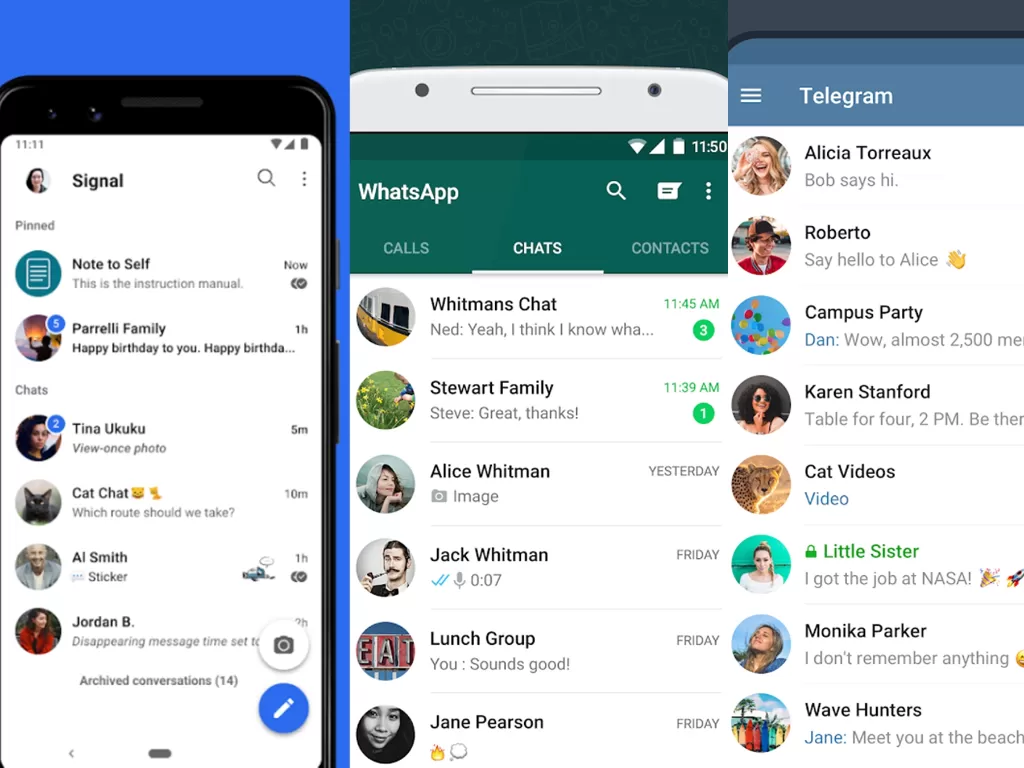 Aplikasi Signal, WhatsApp, dan Telegram (Google Play Store)