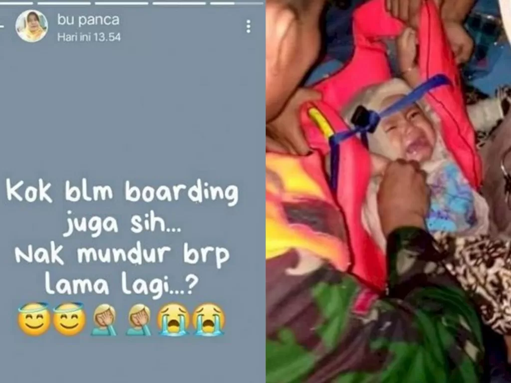 Kiri: Viral status salah satu penumpang yang diduga saat berada di pesawat. (Photo/Twitter/@yansecondlead). Kanan: Bayi ditemukan selamat. (ist)
